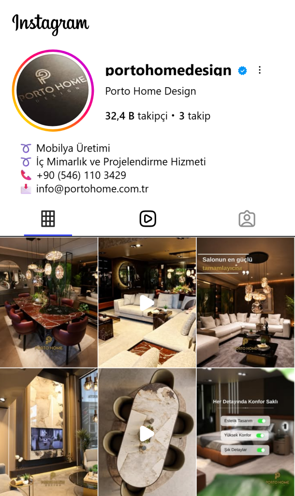 @portohomedesign sosyal medya içerikleri
